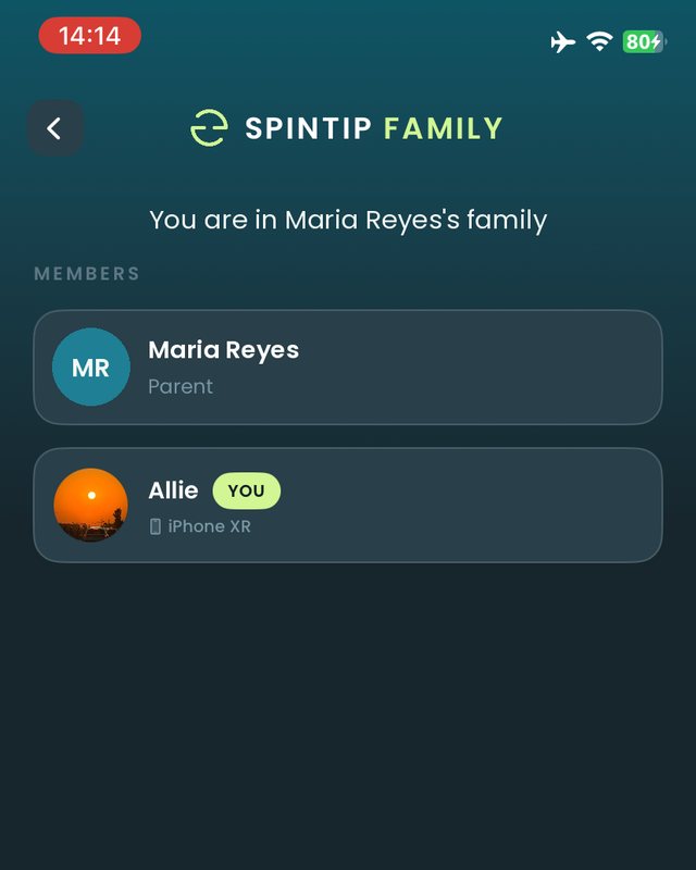 The Spintip Family screen: a parent and a child